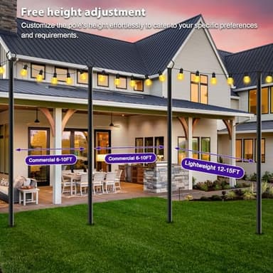 zoegi 4 Pack 10Ft String Light Poles,Light Poles for Outside Lights with Fork,Outdoor Brackets Hanging Lights,Metal Stand for Deck Patio,Backyard,Wedding,Deck,Party - Image 6