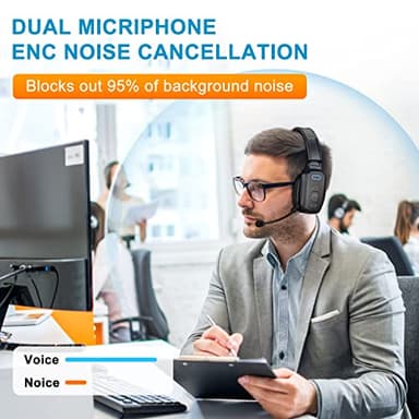 LEAYU Bluetooth Headset, 60hrs Noise Canceling V5.2 Over Head Headphones, Single Ear Trucker Wireless Headset with Mic, Mute Button, Multipoint, for Phones PC Computer Truck Driver Office Work - Image 2