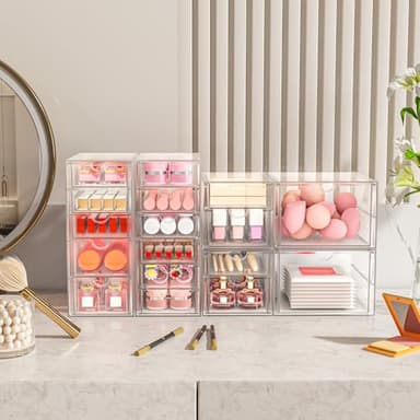 ARSTPEOE Makeup Acrylic Organizer with 17 Drawers(4 Sets), Desk Organizers and Accessories, Clear Makeup Organizer, Dustproof Storage Drawers for Office Art Craft Supplies - Image 2