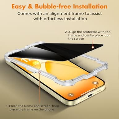 UNBREAKcable Privacy Screen Protector for iPhone 15, Full Coverage Shatterproof Tempered Glass [Edge to Edge] [True 28°Anti Spy] [Easy Installation Frame] Black Protector for iPhone 15-2 Pack - Image 5