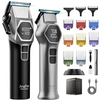ANGFAN Professional Hair Clippers for Men - 8000RPM Brushless Motor & 440C Steel Blades, Barber-Grade Cordless Clippers & Trimmer Set for Fade Designs, Hair Cutting Tools for Professional Barbers - Image 1