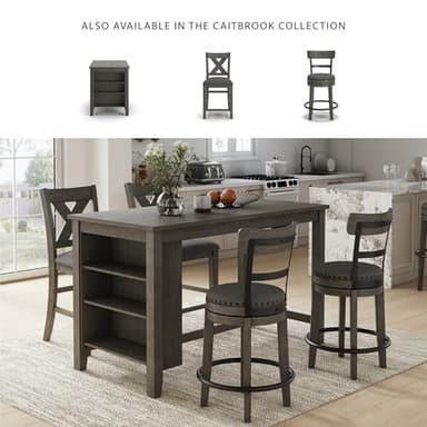 Signature Design by Ashley Caitbrook | Farmhouse Swivel 24" Counter Height Barstool – 360° Swivel, Upholstered with Nailhead Trim, Metal & Wood Frame, Gray - Image 6