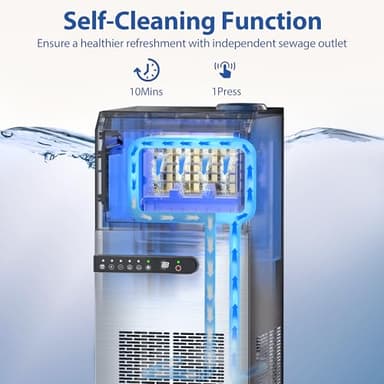 Commercial Ice Maker Machine, 100LBS/24H Stainless Steel Under Counter Ice Maker with 45 Ice Cubes, 2 Water Inlet Modes, Self Clean, 24H Timer, Freestanding Ice Machine for Home, Bar, Restraunt, Party - Image 6