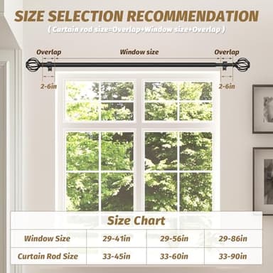 GXOACKJ 2 Pack Curtain Rods for Windows 48 to 84 (Max90) Inches,Black Adjustable 5/8 inch Curtain Rod for Bedroom, Small Decorative Drapery Rods with Twisted Cage Finals - Image 6