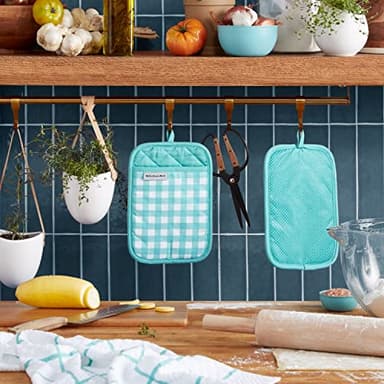 KitchenAid Gingham Pot Holder 2-Pack Set, Aqua Sky, 7"x10" - Image 2