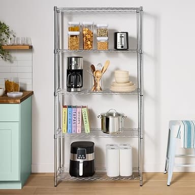 Amazon Basics 5-Shelf Adjustable Heavy Duty Steel Wire Rack Storage Shelving Organizer for Kitchen, Garage, 36" L x 14" W x 72" H, Chrome - Image 5