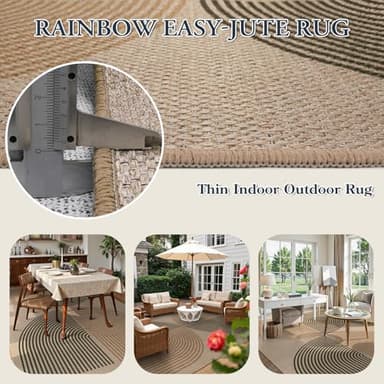 Lahome Modern Rainbow Easy Jute Rug, 8x10 Living Room & Outdoor Patio Area Rug, Contemporary Dining Room Non Slip Non Shedding Carpet for Bedroom & Backyard - Image 3