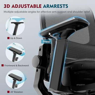 MOLENTS Ergonomic Office Chair, High Back Desk Chairs with Retractable Footrest, Breathable Mesh, Adjustable Headrest, 3D Armrests, Lumbar Support, Tilt Function, Comfy Swivel Computer Gaming Chair - Image 6