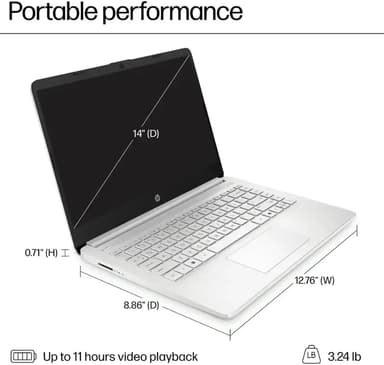 HP 14 Premium HD Portable Laptop Computer Students Business, Quad-Core Intel Celeron Processor, 8GB RAM, 256GB Storage(128GB eMMC+128GB SD Card), 1 Year Office 365, HDMI, Win 11 w/Accessories - Image 4