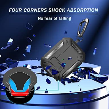 RFUNGUANGO for AirPods Pro Case Cover with Cleaner Kit, Military Hard Shell Protective Armor with Lock for AirPod Pro Charging Case, Front LED Visible,Black - Image 3