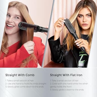 TYMO Flat Iron Hair Straightener Brush 2 in 1, 200M Ions Hair Straighteners for Women, Ceramic Dual Voltage Straightening Hot Comb for Anti-Frizz Straights, Waves, Curls, 3X Less Heat Damage, Black - Image 6