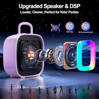 Kinglucky Karaoke Machine for Kids Girls Ages 3-12 with 2 Light-Up Microphones, Bigger Size Yet Portable Bluetooth Speaker with Voice Effects for Birthday, Family Fun & Party (Purple) - Image 6