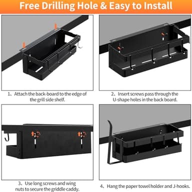 GAGUIUP Griddle Caddy for Blackstone 17"/28"/36" Griddles/Prep Cart, Grill Caddy Blackstone Griddle Accessories Storage Organize with Paper Towel Holder & 4 Hooks for Outdoor BBQ Grill Accessories - Image 6