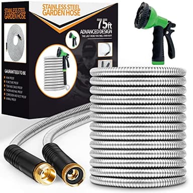 Unywarse Garden Hose 75ft, Stainless Steel Heavy Duty Water Hose with 10 Function Nozzle Flexible, Lightweight, No-Kink, Pet Proof, Puncture Proof Metal Hose for Yard, Outdoor - Image 1