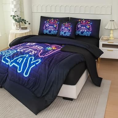 NINENINE Gaming Comforter Set for Boys,6PCS Queen Bedding Sets for Boys,Gaming Bedding Set Bed in A Bag(1Comforter,1Flat Sheet,1Fitted Sheet,1Cushion Cover,2Pillowcases) - Image 3