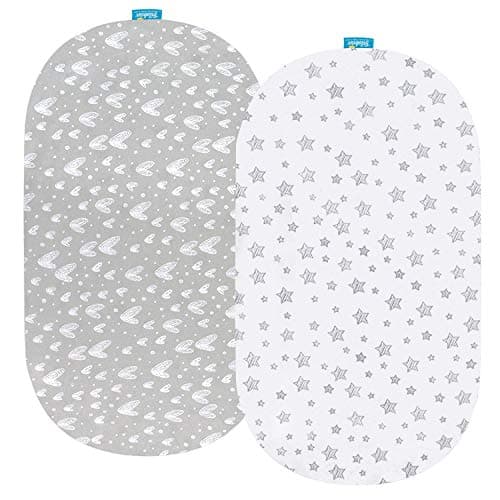 Bassinet Sheets Fit for Oval, Hourglass, Rectangle Bassinet Mattress, 2 Pack 100% Cotton Sheets for Halo, 4moms, Maxi-COSI, Delta, Baby Delight Bassinest, Unisex Fitted Sheet for Baby Boy Girl - Image 1
