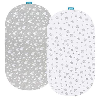 Bassinet Sheets Fit for Oval, Hourglass, Rectangle Bassinet Mattress, 2 Pack 100% Cotton Sheets for Halo, 4moms, Maxi-COSI, Delta, Baby Delight Bassinest, Unisex Fitted Sheet for Baby Boy Girl - Image 1