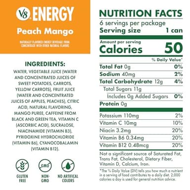 V8 Energy Peach Mango Energy Drink, 8 fl oz Can (24 Pack) - Image 2