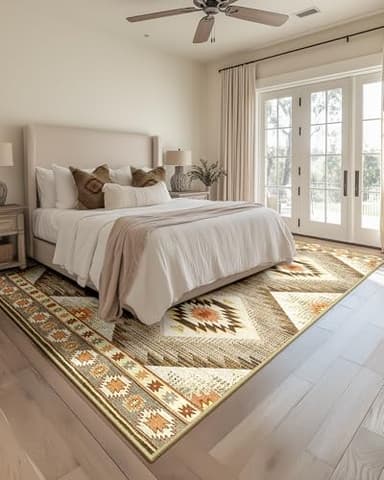 Area Rug 6x9 Rug Machine Washable Non-Slip Low Pile Print Pattern Western Rug for Living Room Bedroom Entryway Tribal Series -Cream/Camel - Image 9