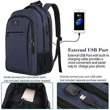 MATEIN Large College Backpack, Sturdy Computer Backpack with USB Charging Port Fits 17 inch Notebook, Carryon Luggage Travel Laptop Bag for Business Men and Women Christmas New Year Gift, Blue - Image 4