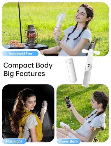 JISULIFE Handheld Fan with 4500 mAh Powerbank Max 37 Hours Runtime, Pocket Portable Battery Operated or USB Powered Folding Personal Fan, 3 Speeds, Gifts for Women Men Kids Gift for Festival-White - Image 2