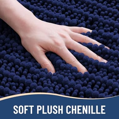 Arotive Luxury Chenille Bathroom Rug Mat, Extra Soft Thick Absorbent Shaggy Bath Rugs, Non-Slip Machine Wash Dry, Plush Bath Mats for Bathroom, Shower and Tub, 60x24, Navy - Image 3