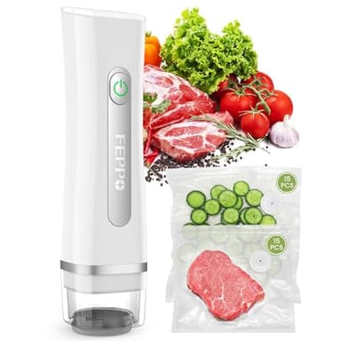 FEPPO Vacuum Sealer for Food with Visible Water Tank, Handheld Saver Compact Vacuum Sealer Machine with 30 Reusable Bags for 6X Preservation & Fresh, White - Image 1