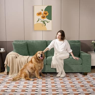 DOPEDIO Modern Loveseat Sofa for Living Room,Chenille Recliner, Removable Cover, Spring Cushions, Solid Wood Frame, Easy Assembly for Small Spaces (88.58inch，Green) - Image 5