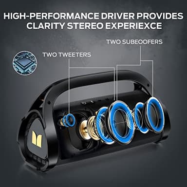 Monster Adventurer Max Bluetooth Speaker with Two Wireless Microphones, IPX7 Waterproof Outdoor Speaker with 100W Powerful Stereo Sound, Portable for Home, Party, Camping, Gold - Image 3
