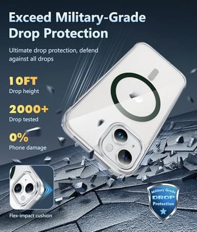 FNTCASE for iPhone 14 Plus Case Clear Phone Case Protective Cover for iPhone 14plus | Magnetic, Shockproof, Military Grade, Drop Protection, Anti-Yellowing, Anti-Slip, Slim, Lightweight (F-Green) - Image 4