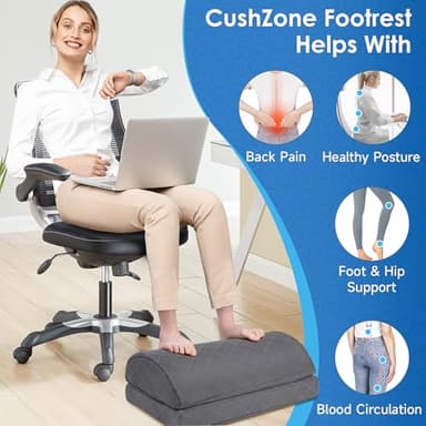 CushZone Foot Rest for Under Desk at Work Adjustable Foam for Office and Home, Office Desk Accessories，Comfortable Footrest with 2 Adjustable Heights，Back & Hip Pain Relief (Gray-16.9 in) - Image 4