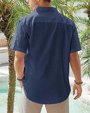 J.VER Linen Shirts for Men Beach Vacation Button Down Short Sleeve Untucked Dress Shirt Cotton Big and Tall Wedding Tops Blue XXL - Image 2