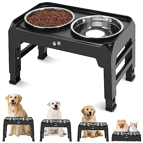 COMESOON Elevated Dog Bowls, 4 Height Adjustable Raised Bowl Stand with 2 Thick 50oz Stainless Steel Food Bowls Non-Slip Feeder Adjusts to 3.7'', 9.2'', 10.75'', 12.36'' Black, (DB-W01) - Image 1