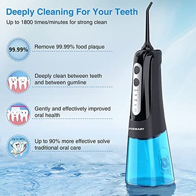 Cordless Water Dental Flosser Teeth Cleaner, INSMART Professional 300ML Tank DIY Mode USB Rechargeable Dental Oral Irrigator for Home and Travel, IPX7 Waterproof 4 Modes Irrigate for Oral Care Blue - Image 2