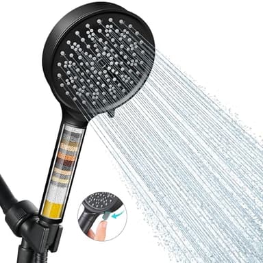 Cobbe Filtered Shower Head with Handheld, High Pressure 6 Spray Mode Showerhead with Filters, Water Softener Filters Beads for Hard Water - Remove Chlorine - Reduces Dry Itchy Skin, Matte Black - Image 1