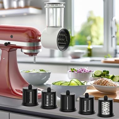 Slicer Shredder Attachment for Kitchen Aid Stand Mixer, Cheese Grater Attachment for Kitchen Aid Stand Mixer, Salad Maker Accessory, Food Processor with 5 Blades by FGREEBLE, High Volume, White - Image 6