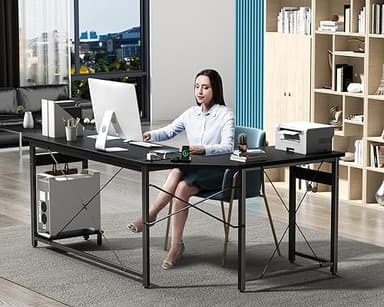 Coleshome 66" L Shaped Gaming Desk with Outlet, L Shaped Desk with CPU Stand, Corner Computer Desk, Home Office Desk, Writing Desk, Black - Image 6