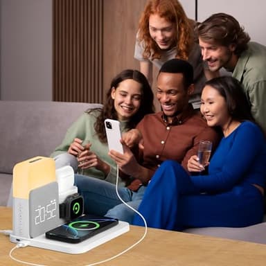 Alarm Clock with Wireless Charger for Bedrooms, 6 in 1 Wireless Charging Station, Magnetic Charger with Night Light Bedside Clock for iPhone 16 15 14 13 12 Pro Max, Apple Watch - Image 6