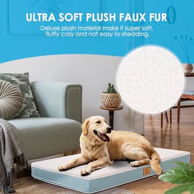 Orthopedic Dog Bed for Large Dogs - Big Waterproof Dog Crate Bed with Removable Washable Cover, Egg Crate Foam Support, Anti-Slip Bottom, Deluxe Plush Pet Bed Mat (Blue) - Image 4