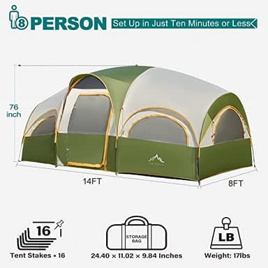 GoHimal 8 Person Tent for Camping, Waterproof Windproof Family Tent with Rainfly, Divided Curtain Design for Privacy Space, Portable with Carry Bag - Image 2