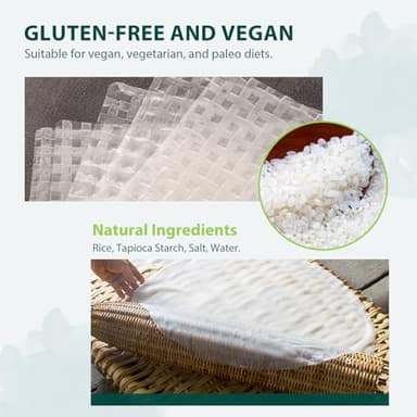 Soeos Rice Paper, White Rice Paper Wrappers, 3 Pack, 102 Sheets-Fresh Spring Roll Wrappers & Dumplings, Non-GMO, Gluten-Free, Low Carb, Vietnamese Rice Wraps (Square, 22cm) - Image 5