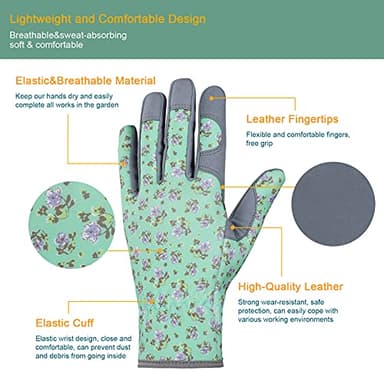 Bamllum Leather Gardening Gloves for Women - Working Gloves for Weeding, Digging, Planting, Raking and Pruning (Green) - Image 2