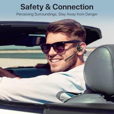 CPTEA Bluetooth Headset with Microphone, Open Ear Headphones, Dual Connect Bluetooth 5.4 Headphones with Noise Cancelling & Mute, Wireless Headset with Mic for Work, Mobile, Tablets, Laptops - Black - Image 5