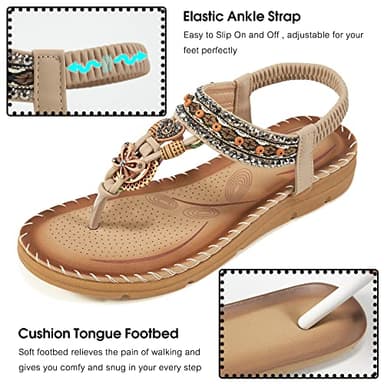 Aomigoct Sandals Women Flat Shoes: Dressy Summer Bohemian Flats Shoes for Women Sandals Comfortable Ankle Strap Outdoor Walking - Image 4