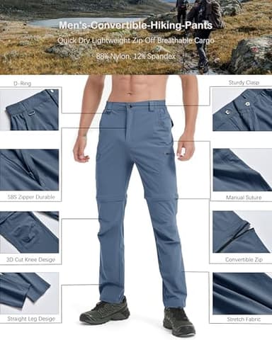 Men's Hiking Convertible Zip Off Pants Outdoor Waterproof Quick Dry Lightweight Fishing Safari Travel Cargo Work Pants Stone Blue 38 - Image 4