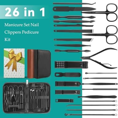 Nail Clippers Set, 26 Piece Manicure Set & Pedicure Kit, Stainless Steel Fingernail & Toenail Clipper Cutters, Professional Nail Care Tools with Luxurious Travel Case for Men and Women, Black - Image 8