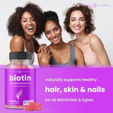 NutraChamps (2 Pack) Biotin Gummies 10,000mcg [High Potency] for Healthy Hair, Skin & Nails for Adults & Kids - 5000mcg in Each Gummy Vitamin - Vegan, Non-GMO, Pectin-Based Hair Health Supplement - Image 3
