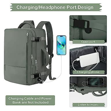 Hanples Extra Large Travel Backpack for Women as Person Item Flight Approved, 40L Carry On Backpack, 17 Inch Laptop Waterproof Hiking Casual Bag(Olive Green) - Image 8