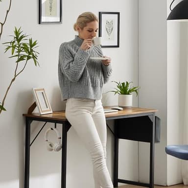 OLIXIS Computer Office Desk, 48 Inch Writing Work Study PC Wood Modern Desk with Storage Bag & Headphone Hook Simple Bedroom for 2 Person Kids Student Table, Rustic Brown - Image 6