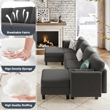 Huatean Home Modular Sectional Sofa, Convertible U Shaped Sofa Couch with High Density Memory Foam, 6 Seat Comfy Modular Sofa Couch for Living Room, Modern U Shaped Sectional Sofa, Dimgrey - Image 5